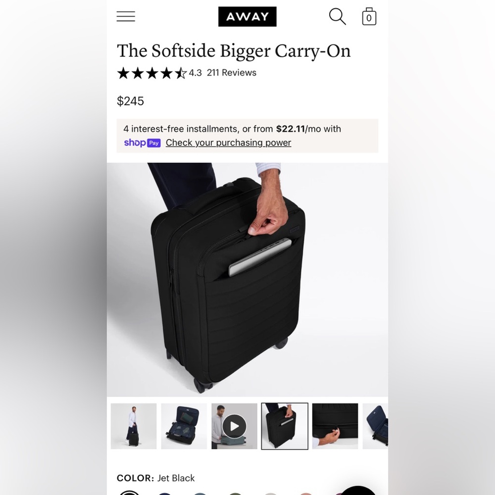 Away Jet Black Softside Carry-On Luggage - Picture 4 of 16